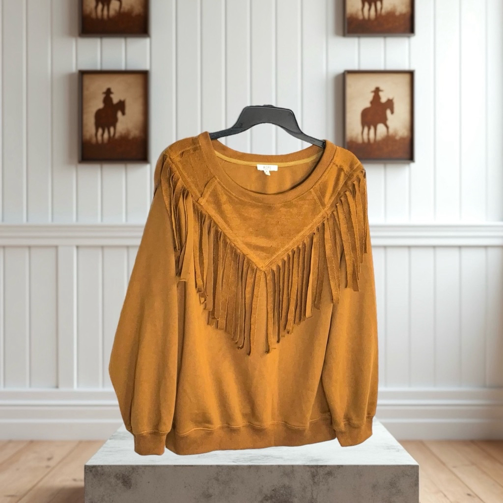 Kori America Rust L/S Sweatshirt w Fringe Women Size Medium